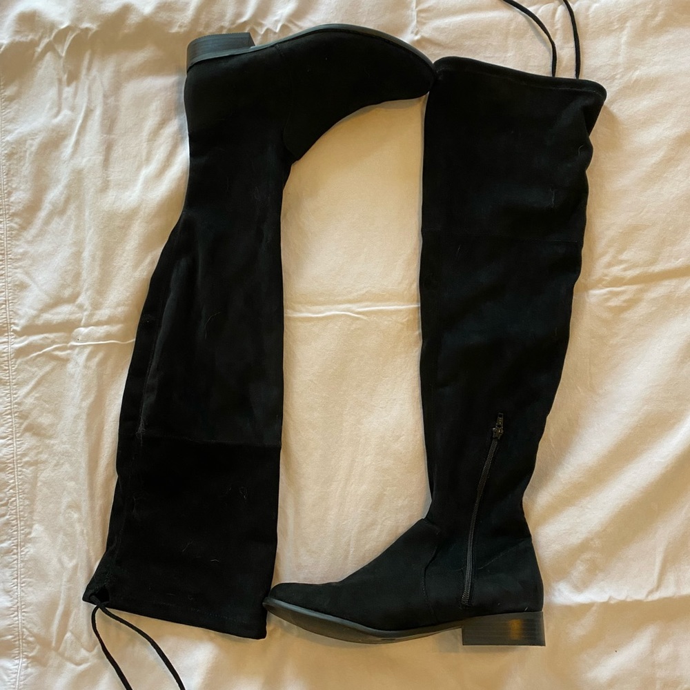 Tie-up, over the knee suede boots